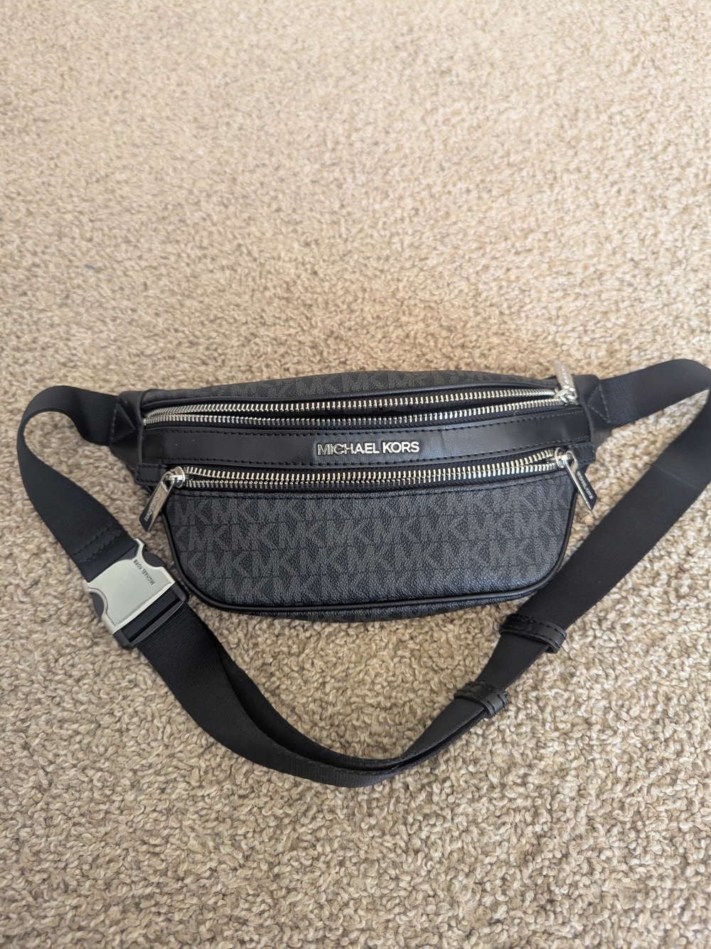Michael Kors Black Signature MK Belt Bag Fanny Pack Double Zip Crossbody